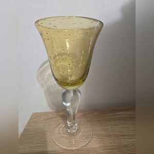 Hand-blown seeded bubble glass goblet, Artland Iris collection, amber/citrine co